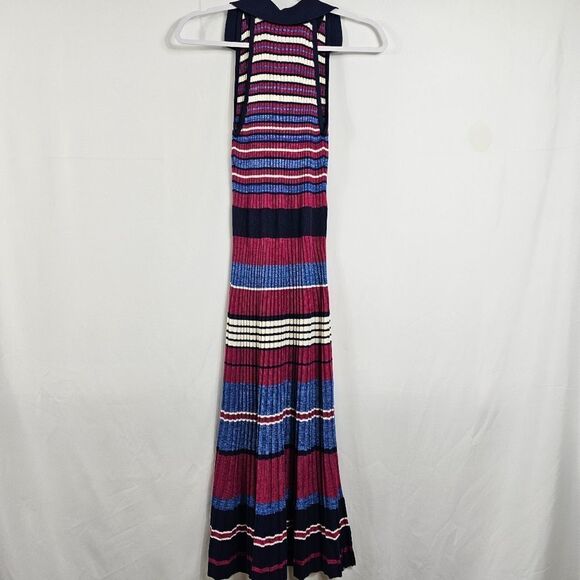Knitss Olivia Dress Polo Neck Striped Knit Midi Dress - Size M - Picture 8 of 10